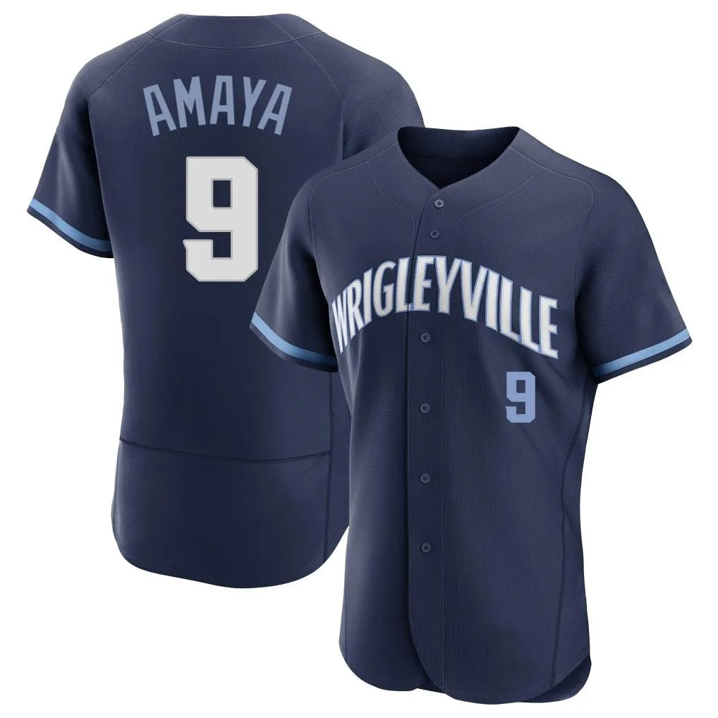 Chicago Cubs #9 Miguel Amaya Player Navy Fotopoulosg City Connect Limited Elite Home Stitched Jerseys