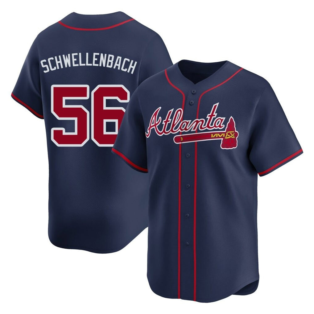 Atlanta Braves #56 Spencer Schwellenbach Player Navy Fotopoulosg Limited Home Game Stitched Jerseys
