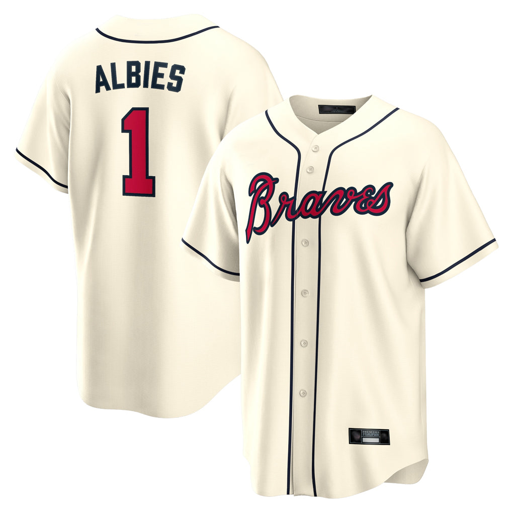 Atlanta Braves #1 Ozzie Albies Player Cream Fotopoulosg Home Game Stitched Jerseys