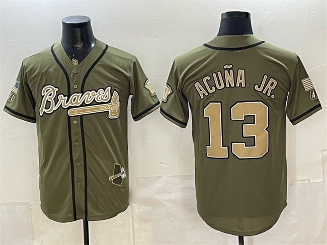 Atlanta Braves #13 Ronald Acuna Jr. Olive Fotopoulosg 2026 Armed Forces Day Stitched Jersey