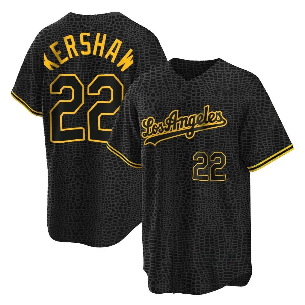 Los Angeles Dodgers #22 Clayton Kershaw Player Black Fotopoulosg Snake Skin City Game Home Stitched Jerseys