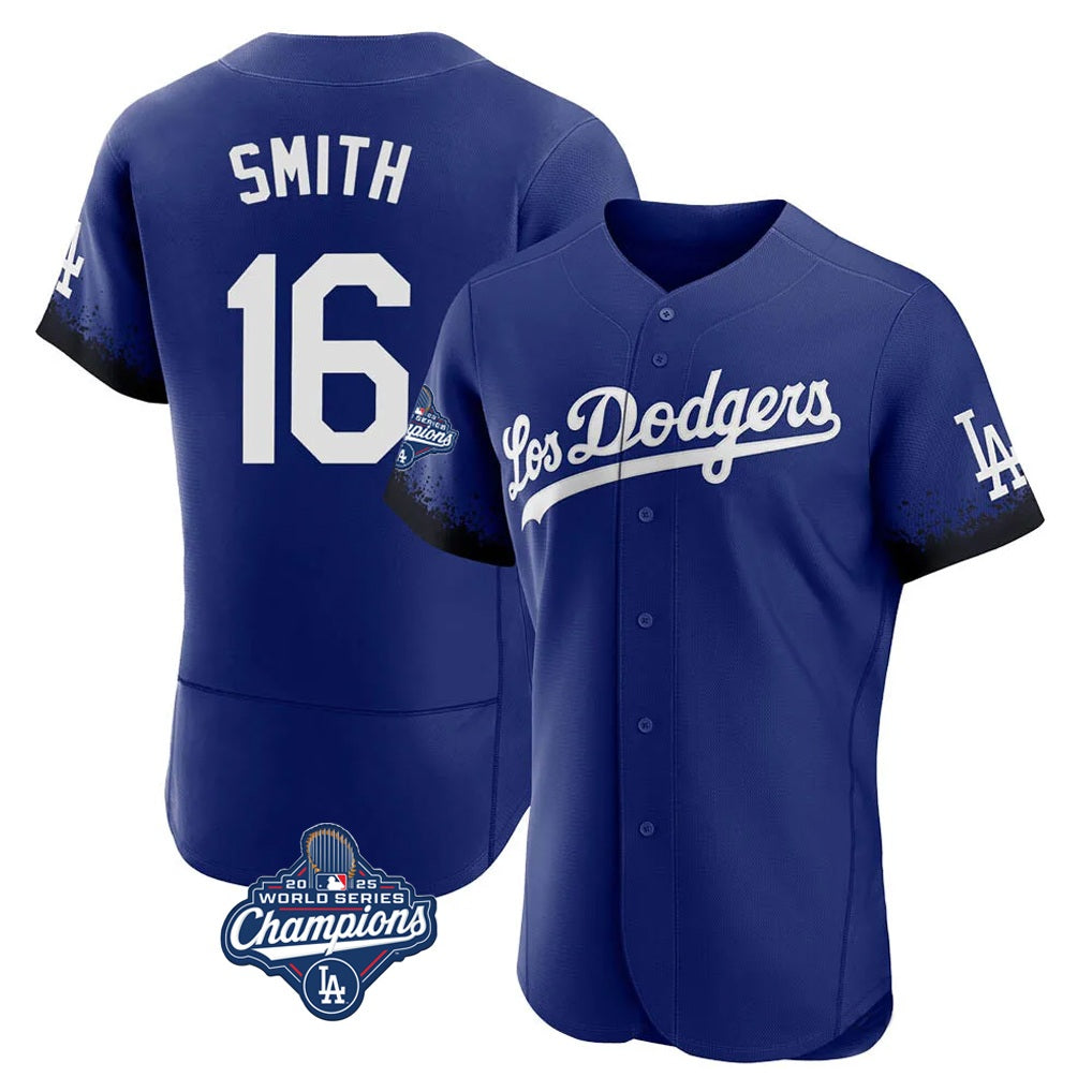 Los Angeles Dodgers #16 Will Smith Player Royal Fotopoulosg World Series Meet City Connect Elite Home Stitched Jerseys