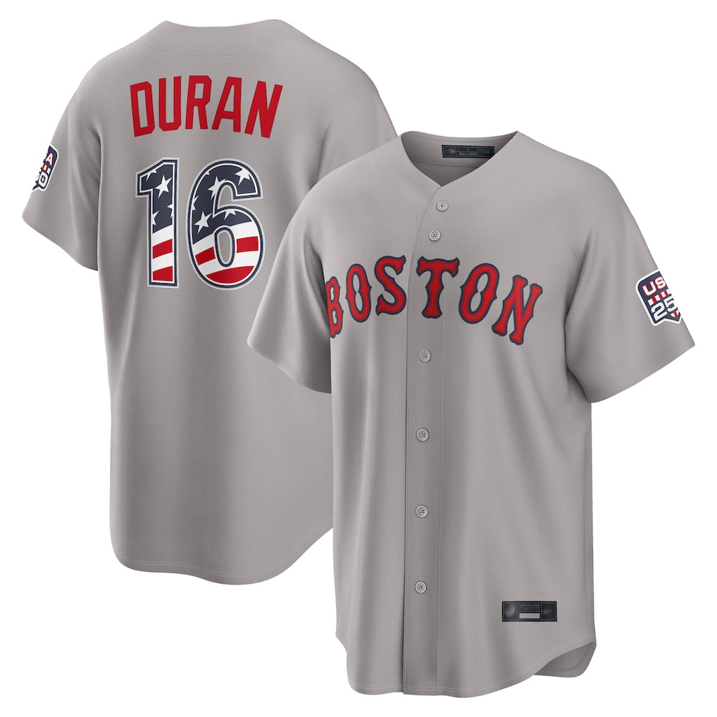 Boston Red Sox #16 Jarren Duran Player Gray Fotopoulosg Road USA 250 Fourth of July Home Game Stitched Jerseys