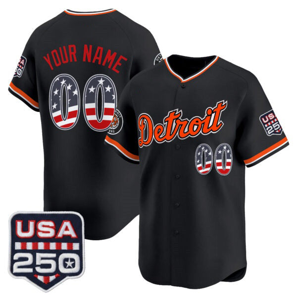 Custom Detroit Tigers Black Fotopoulosg USA 250 Fourth of July Vapor Premier Limited Jersey ¨C All Stitched