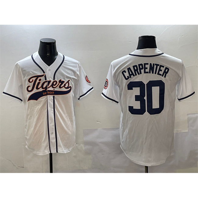 Detroit Tigers #30 Kerry Carpenter White Fotopoulosg With Patch Cool Base Stitched Jersey