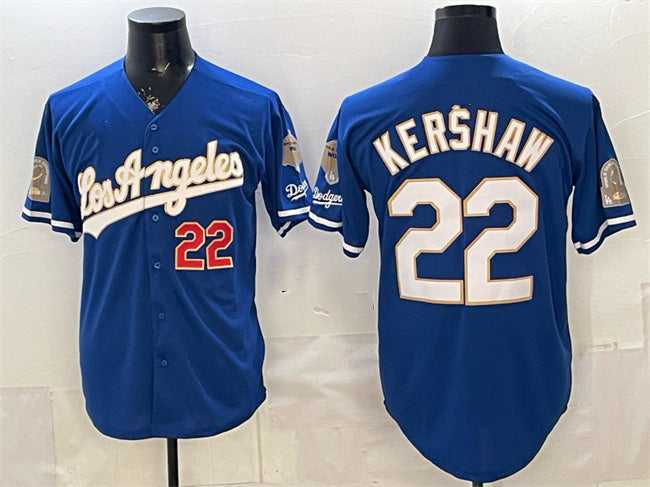 Los Angeles Dodgers #22 Clayton Kershaw Royal Fotopoulosg 2026 Gold Collection 9x & B2B Champs Patch Stitched Jersey