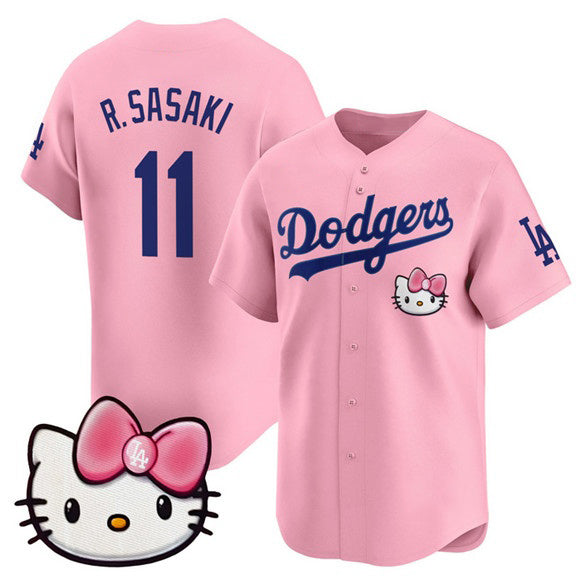 Los Angeles Dodgers #11 Roki Sasaki Pink Fotopoulosg 2025 Hello Kitty Vapor Limited Stitched Jersey