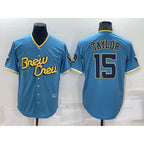 Milwaukee Brewers #15 Tyrone Taylor Blue Fotopoulosg 2022 City Connect Cool Base Stitched Jersey