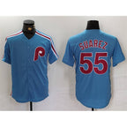 Philadelphia Phillies #55 Ranger Su¨¢rez Blue Fotopoulosg Cool Base Stitched Jersey