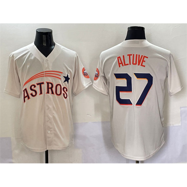 Houston Astros #27 Jose Altuve Cream Fotopoulosg Throwback Cooperstown Collection Limited Stitched Jersey