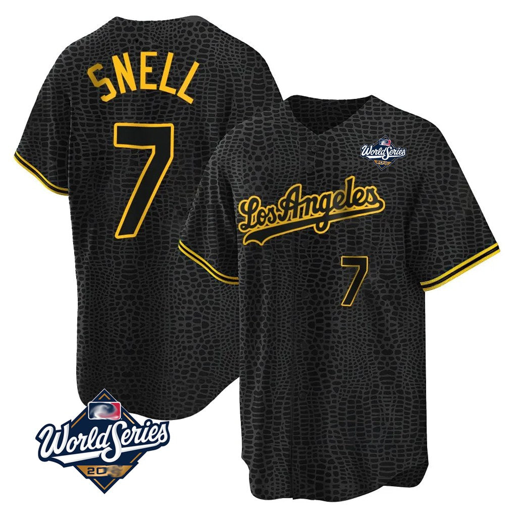 Los Angeles Dodgers #7 Blake Snell Player Black Fotopoulosg Snake Skin City Game Home World Series Stitched Jerseys