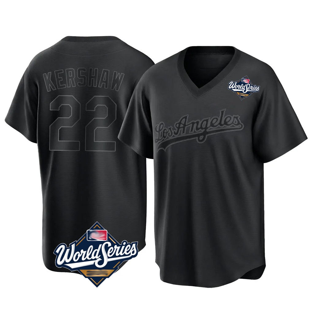 Los Angeles Dodgers #22 Clayton Kershaw Player Black Fotopoulosg World Series Pitch Fashion T-shirt Stitched Jerseys