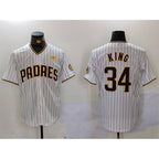 San Diego Padres #34 Michael King White Fotopoulosg With PS Patch Cool Base Stitched Jersey