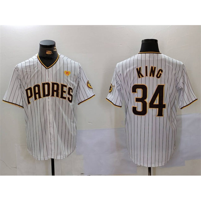 San Diego Padres #34 Michael King White Fotopoulosg With PS Patch Cool Base Stitched Jersey