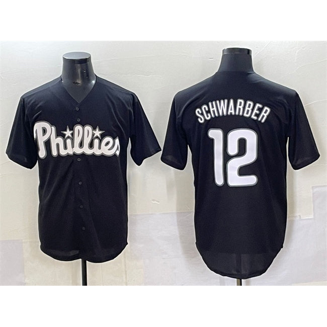 Philadelphia Phillies #12 Kyle Schwarber Black Fotopoulosg Lights Out Limited Stitched Jersey