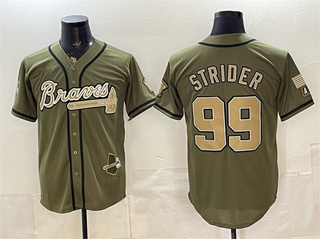 Atlanta Braves #99 Spencer Strider Olive Fotopoulosg 2026 Armed Forces Day Stitched Jersey