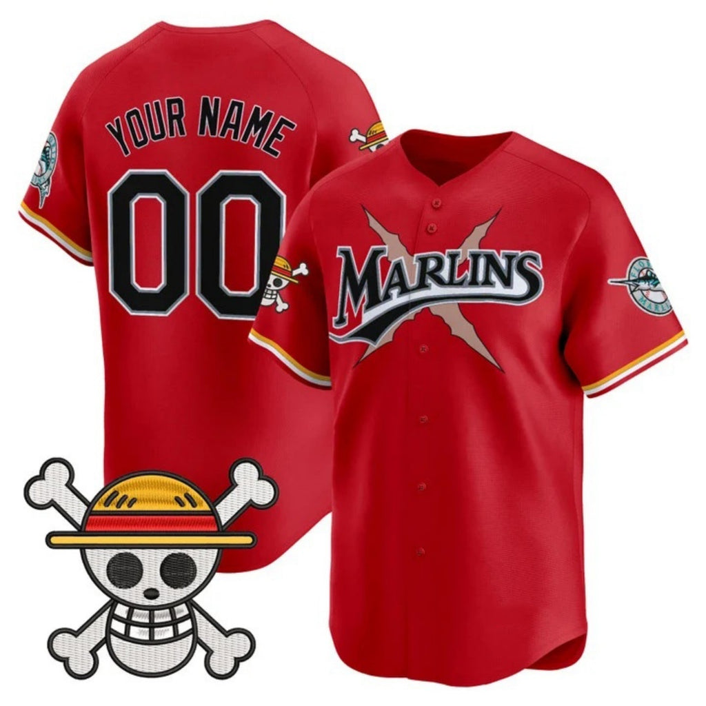 Custom Miami Marlins x One Piece Red Fotopoulosg Vapor Premier Limited Jersey - Stitched