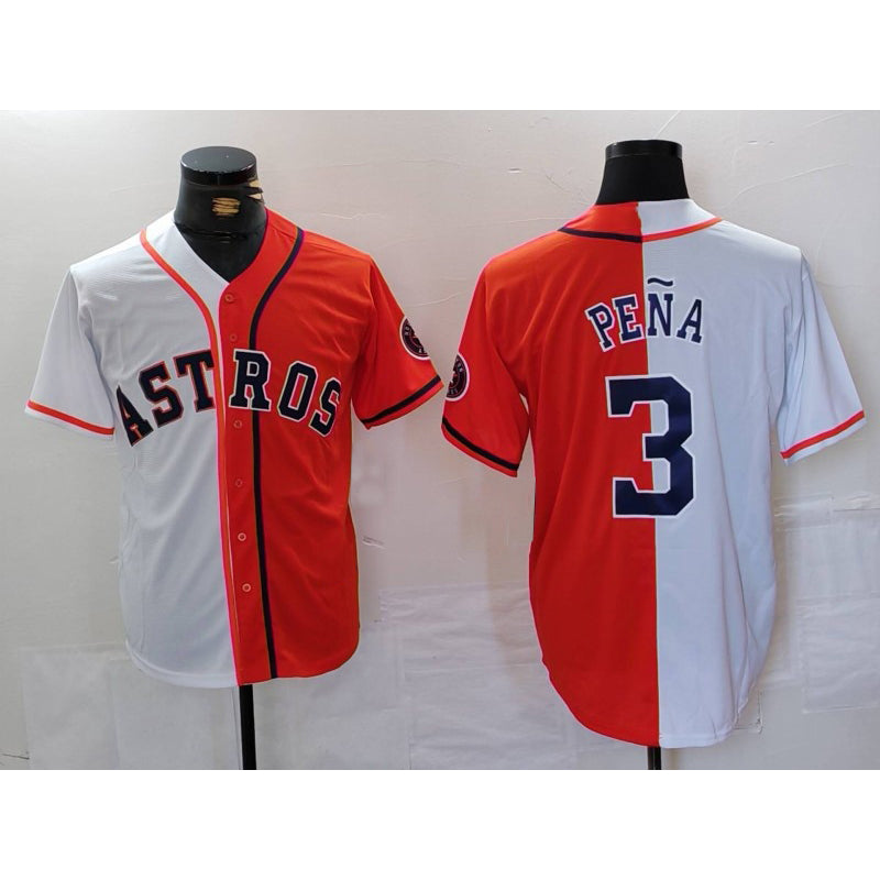 Houston Astros #3 Jeremy Pena White Orange Fotopoulosg Split Stitched Jersey