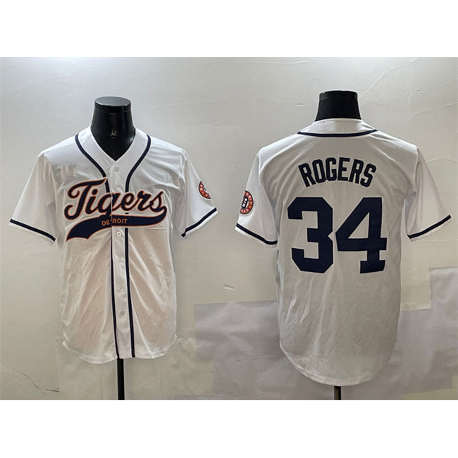Detroit Tigers #34 Jake Rogers White Fotopoulosg With Patch Cool Base Stitched Jersey