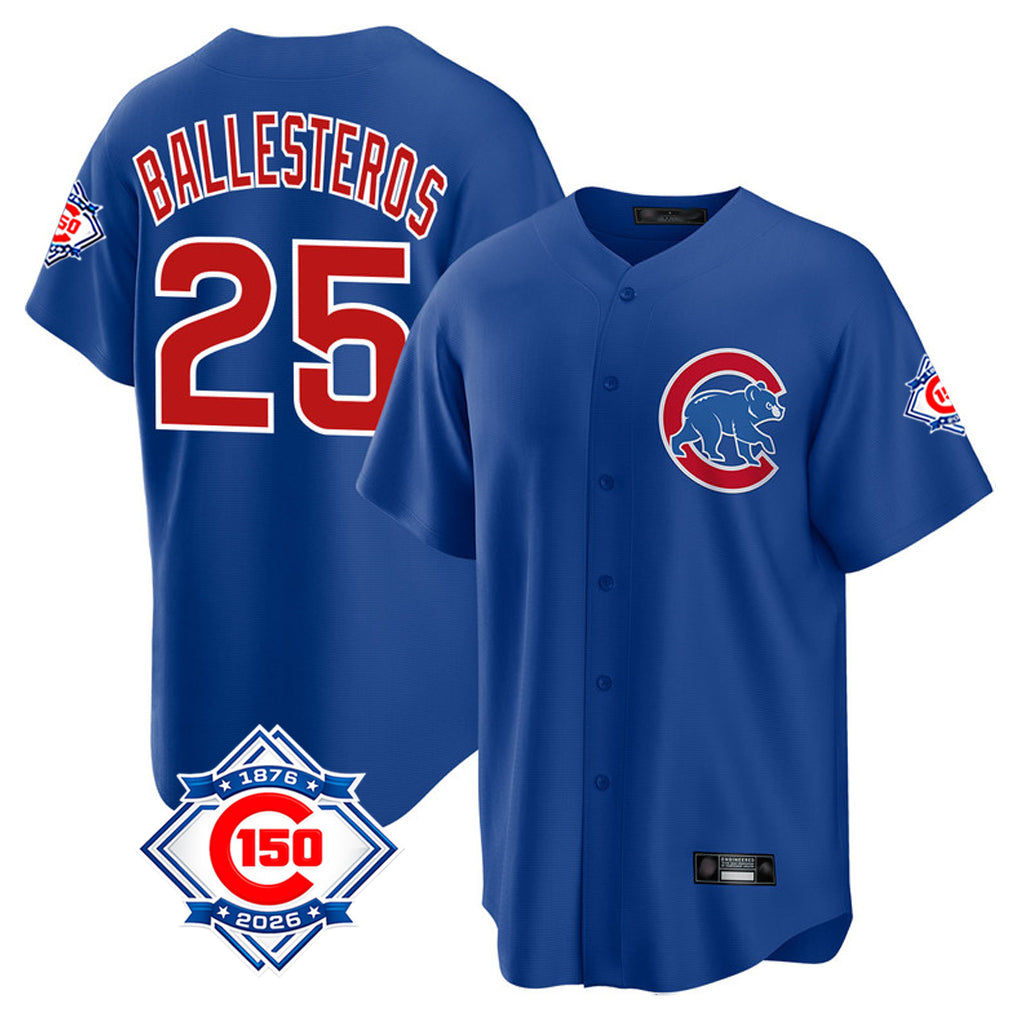 Chicago Cubs #25 Moises Ballesteros Player Royal Fotopoulosg 150th Anniversary Home Game Stitched Jerseys
