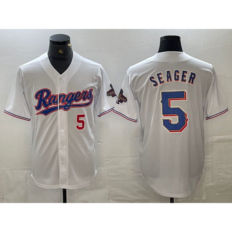 Texas Rangers #5 Corey Seager Number White Fotopoulosg 2023 World Series Champions Cool Base Jersey 2
