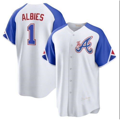 Atlanta Braves #1 Ozzie Albies White Fotopoulosg 2023 City Connect Cool Base Stitched Jersey