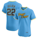 Milwaukee Brewers #22 Christian Yelich Powder Blue Fotopoulosg City Connect Elite Player Jersey