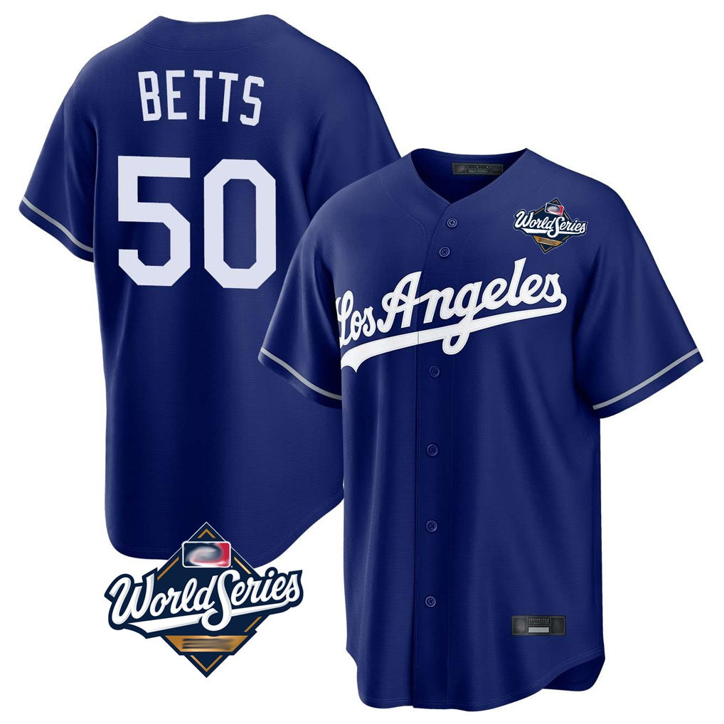 Los Angeles Dodgers #50 Mookie Betts Player Royal Fotopoulosg World Series Game Stitched Jerseys