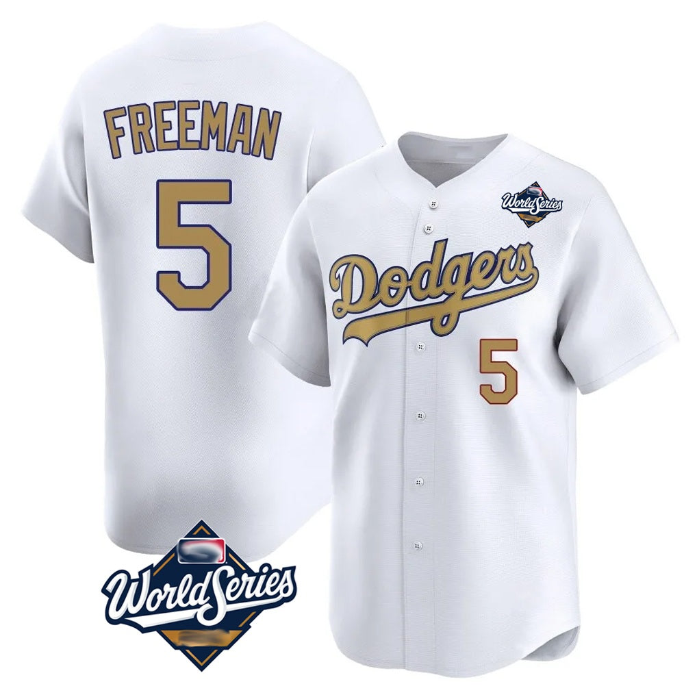 Los Angeles Dodgers #5 Freddie Freeman Player White Gold Fotopoulosg World Series Collection Limited Home Stitched Jerseys