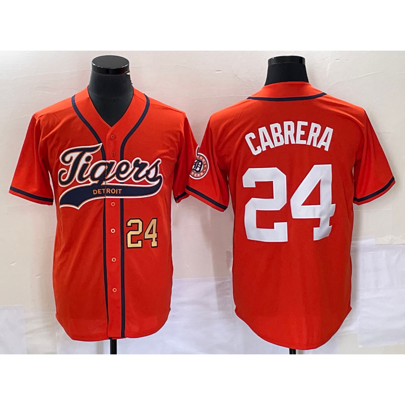 Detroit Tigers #24 Miguel Cabrera Number Orange Fotopoulosg Cool Base Stitched Jersey
