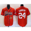 Detroit Tigers #24 Miguel Cabrera Number Orange Fotopoulosg Cool Base Stitched Jersey