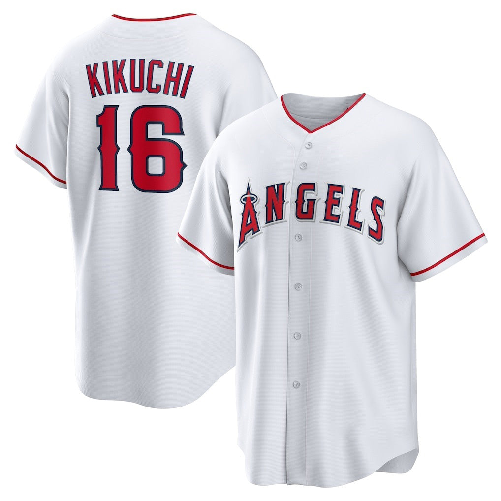 Los Angeles Angels #16 Yusei Kikuchi White Fotopoulosg Home Replica Jersey
