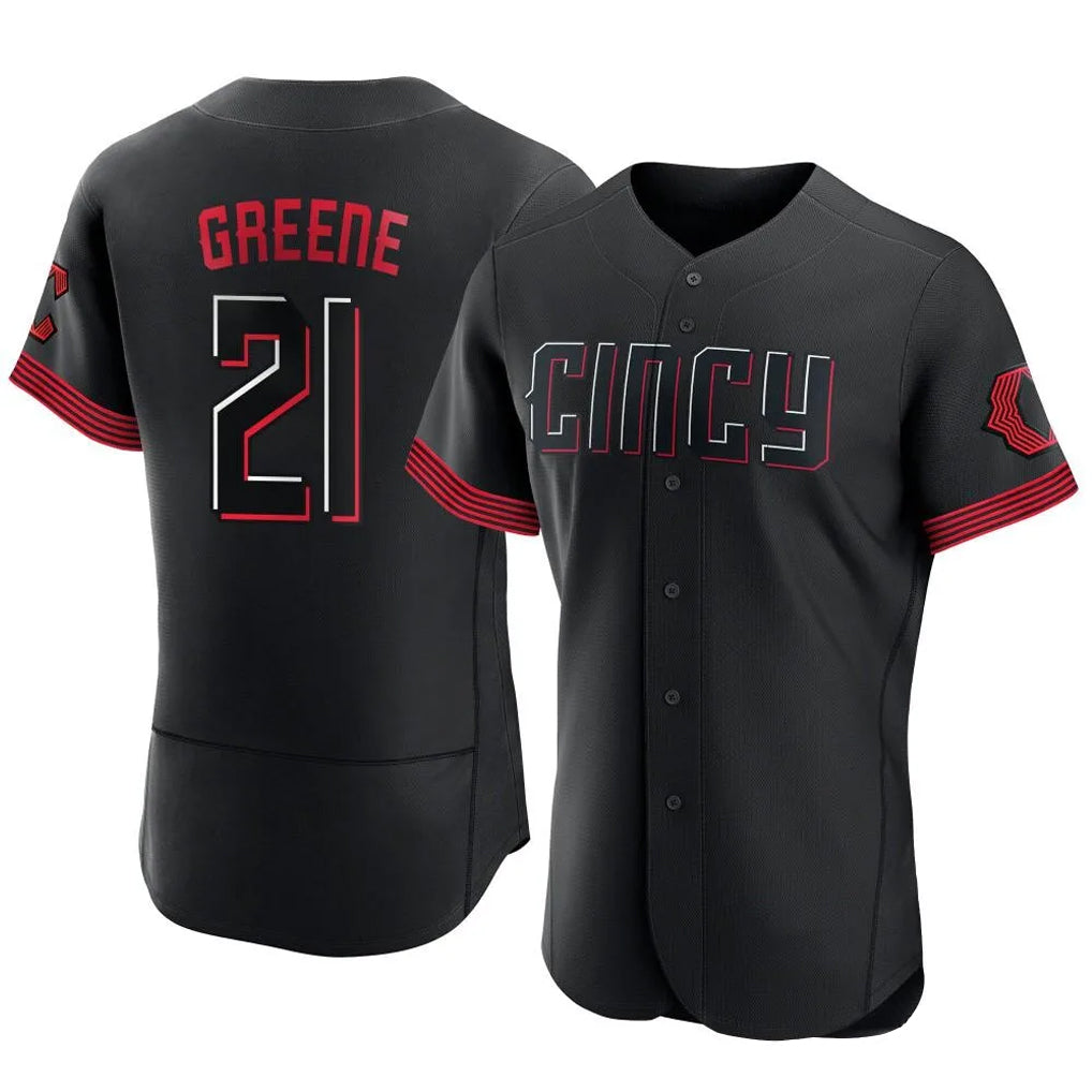 Cincinnati Reds #21 Hunter Greene Player Black Fotopoulosg City Connect Limited Elite Home Stitched Jerseys