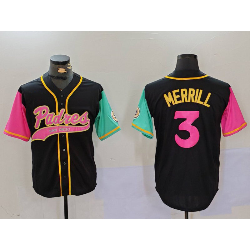 San Diego Padres #3 Jackson Merrill Black Fotopoulosg NEW 2023 City Connect Cool Base Stitched Jersey