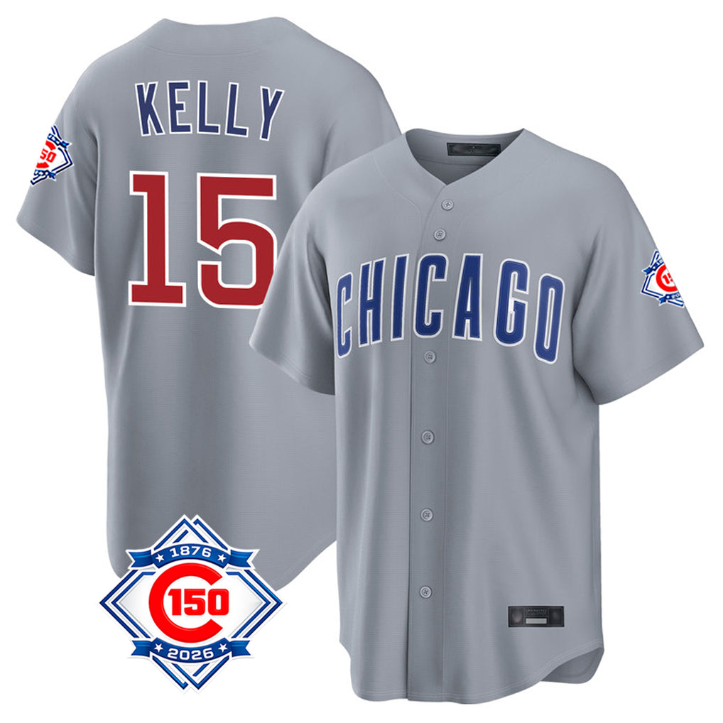 Chicago Cubs #15 Carson Kelly Player Gray Fotopoulosg 150th Anniversary Home Game Stitched Jerseys
