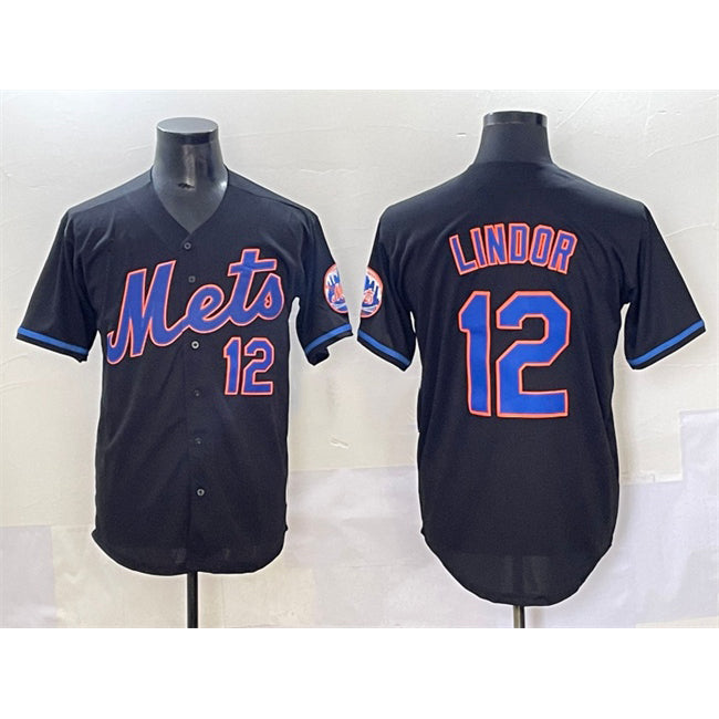 New York Mets #12 Francisco Lindor Black Fotopoulosg Alternate Limited Stitched Jersey