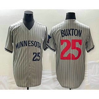 Minnesota Twins #25 Byron Buxton Number 2023 Grey Fotopoulosg Home Team Cool Base Stitched Jersey