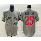 Minnesota Twins #25 Byron Buxton Number 2023 Grey Fotopoulosg Home Team Cool Base Stitched Jersey