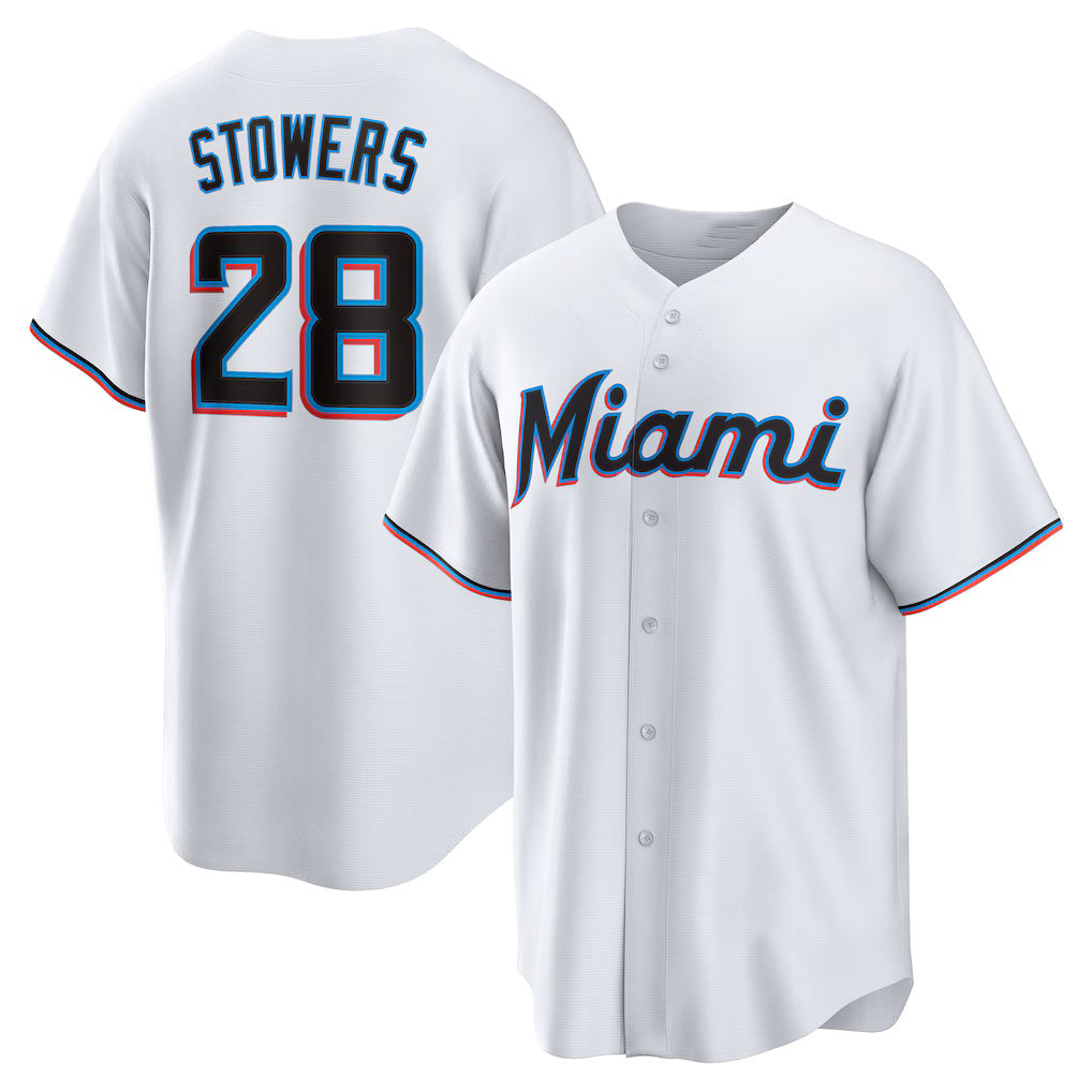 Miami Marlins #28 Kyle Stowers White Fotopoulosg Home Replica Jersey