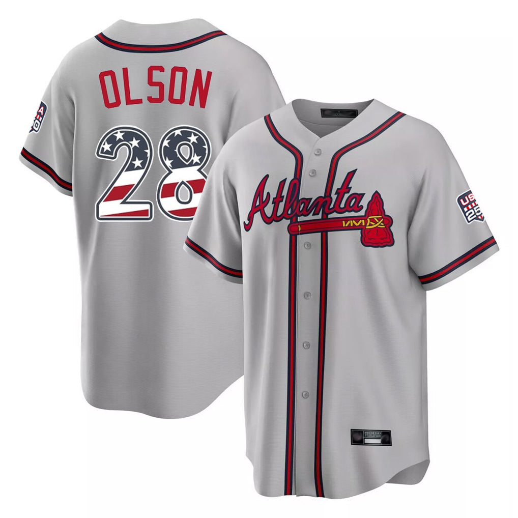 Atlanta Braves #28 Matt Olson Player Gray Fotopoulosg USA 250 Fourth Of July Limited Home Game Stitched Jerseys
