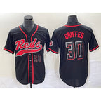 Cincinnati Reds #30 Ken Griffey Jr Number Black Fotopoulosg 2023 City Connect Cool Base Stitched Jersey 2