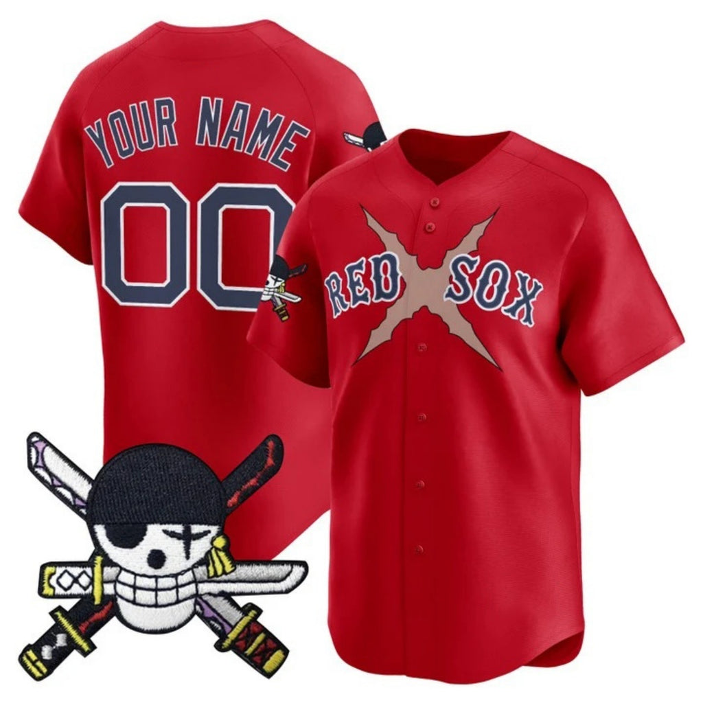 Custom Boston Red Sox x One Piece Red Fotopoulosg Zoro Patch Vapor Premier Limited Jersey - Stitched