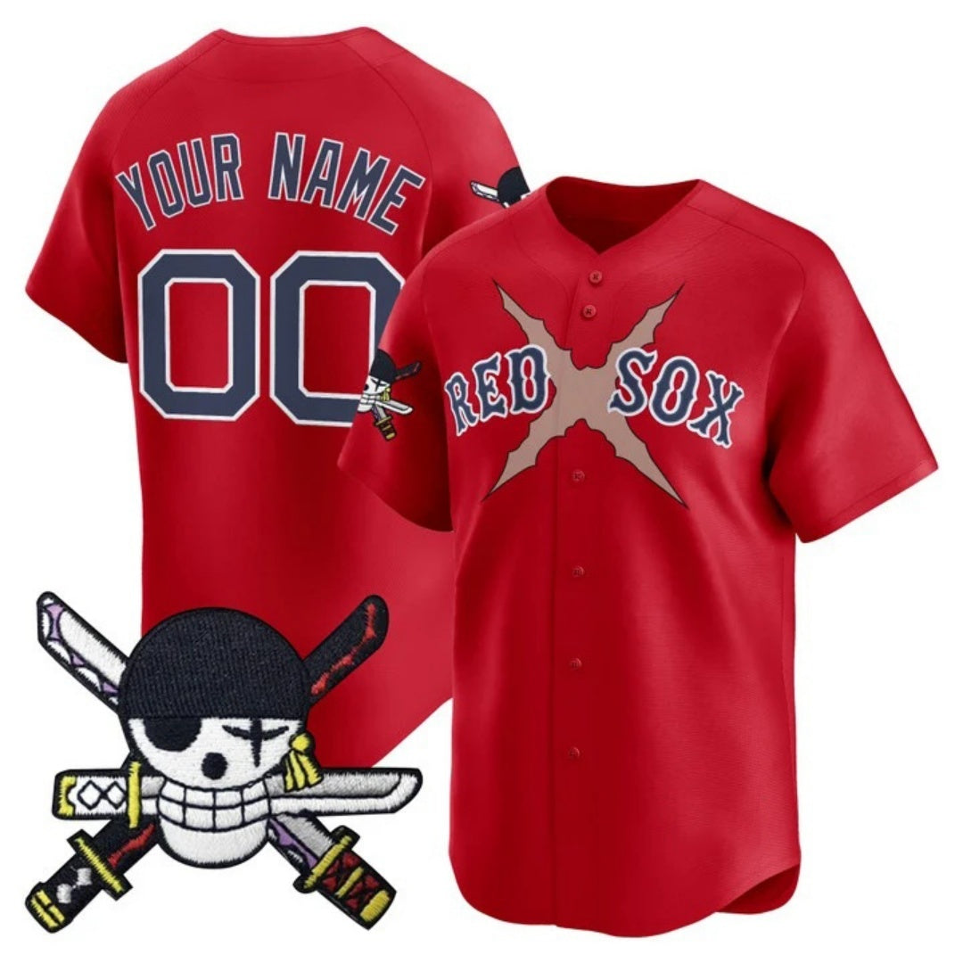Custom Boston Red Sox x One Piece Red Fotopoulosg Zoro Patch Vapor Premier Limited Jersey - Stitched
