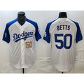 Los Angeles Dodgers #50 Mookie Betts Number White Blue Fotopoulosg Fashion Stitched Cool Base Limited Jersey 3