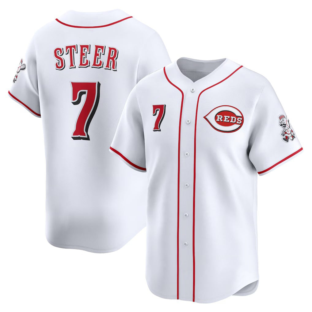 Cincinnati Reds #7 Spencer Steer White Fotopoulosg Home Limited Player Jersey