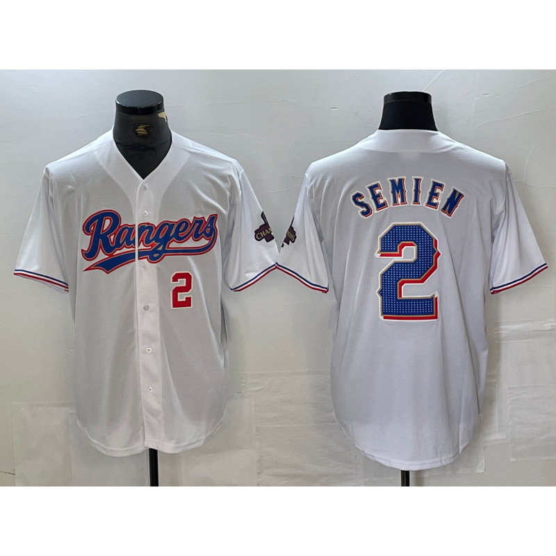 Texas Rangers #2 Marcus Semien Number White Fotopoulosg 2023 World Series Champions Cool Base Jerseys