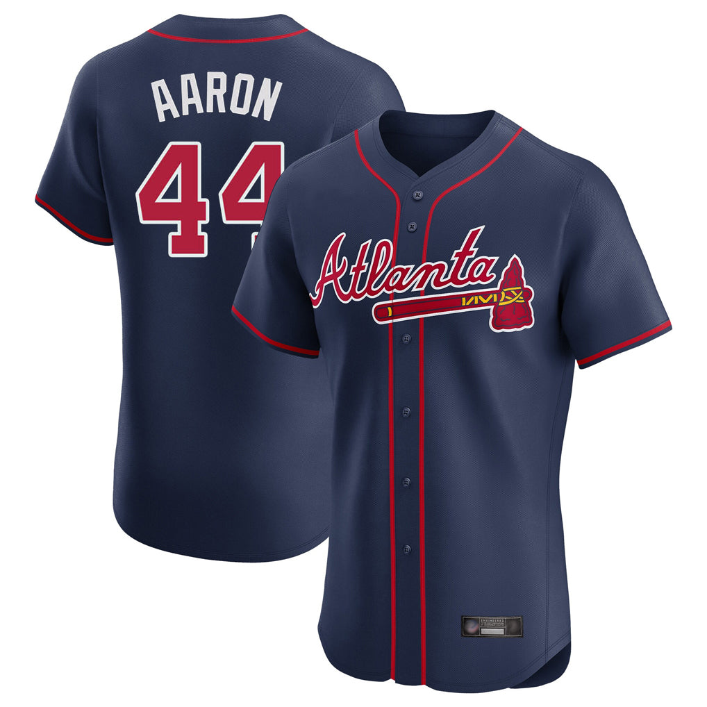 Atlanta Braves #44 Hank Aaron Player Navy Fotopoulosg Limited Elite Home Game Stitched Jerseys
