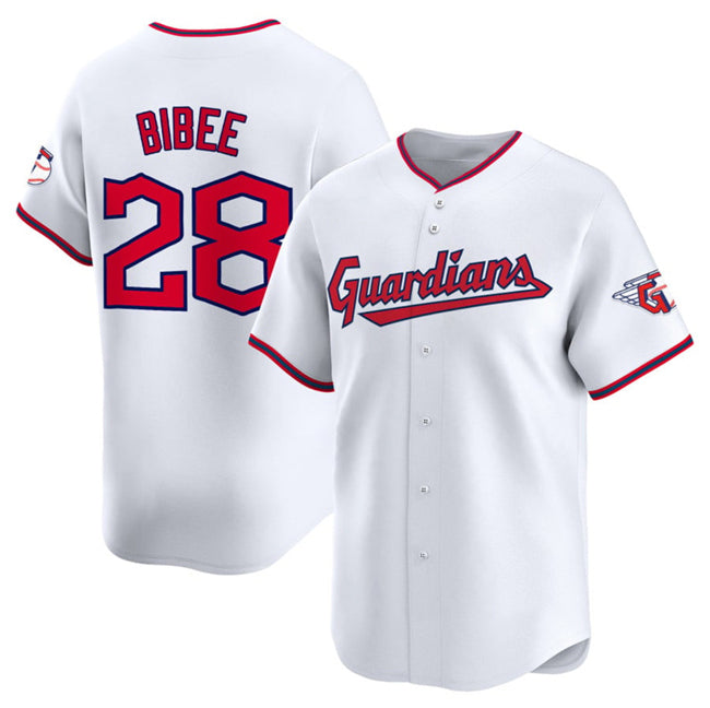 Cleveland Guardians #28 Tanner Bibee White Fotopoulosg Home Limited Stitched Jersey