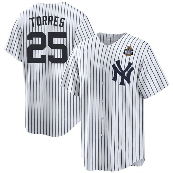 New York Yankees #25 Gleyber Torres White Fotopoulosg 2024 World Series With Name Cool Base Stitched Jersey