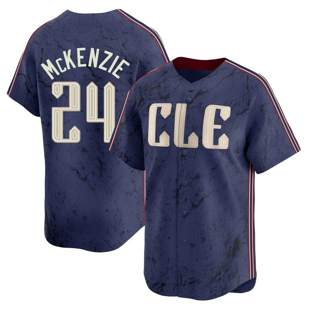 Cleveland Guardians #24 Triston McKenzie Player Navy Fotopoulosg City Connect Limited Home Stitched Jerseys